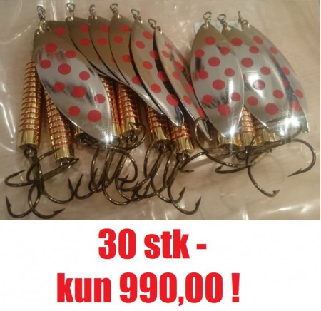 LAKSESPINNER ORIGINAL Sølv/rød 30 gram - 30 stk !